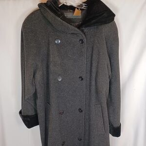 Misty Harbor Velour Velvet Trim Wool Full Length Trench Coat Size 12